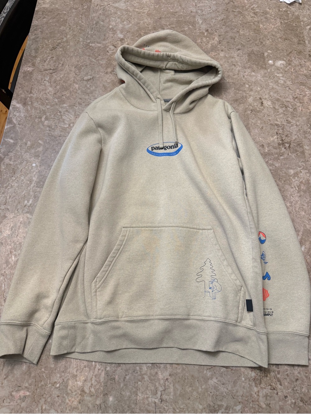 Patagonia Light Olive Pullover Hoodie with Subtle Graphics